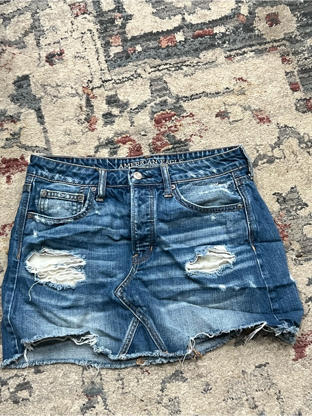 American Eagle Distressed Denim Mini Skirt - Blue Y2K Sz 8